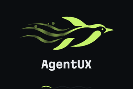 The boot splash: the AgentUX penguin swimming in place, its wake streaming back, with a wavy progress line.